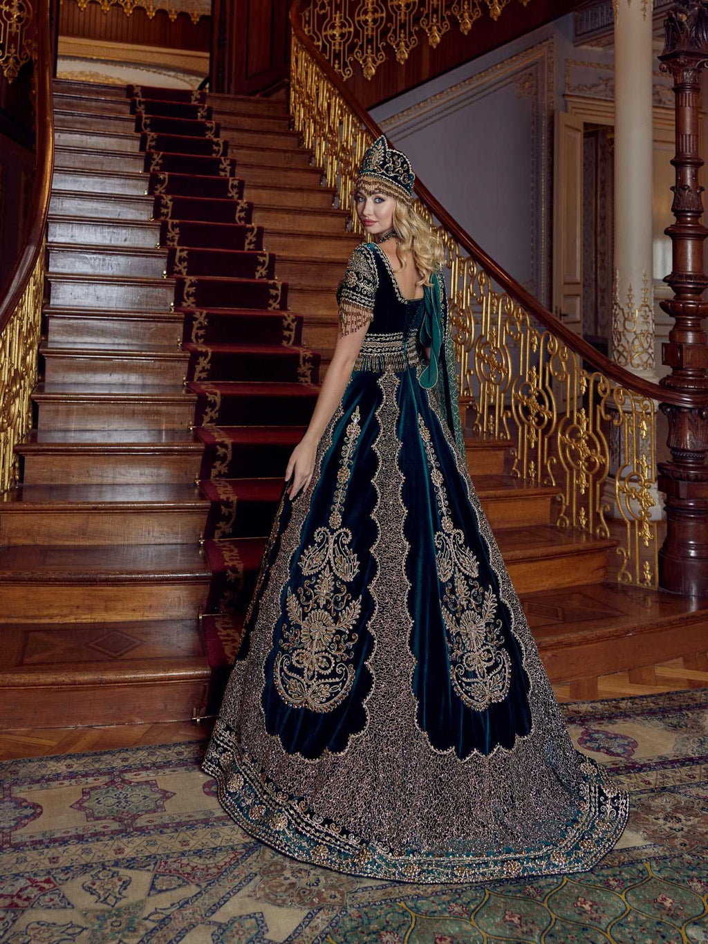 buy Stylish Designer Green Long Embroidered Mehndi Party Gown online beautiful gowns store