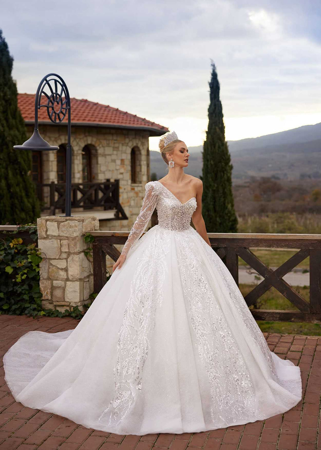 Fascinating Stylish One Shoulder Cathedral Train Lace Wedding Dress With Pearls 36 Fascinating Stylish One Shoulder Cathedral Train Lace Wedding Dress With Pearls 36