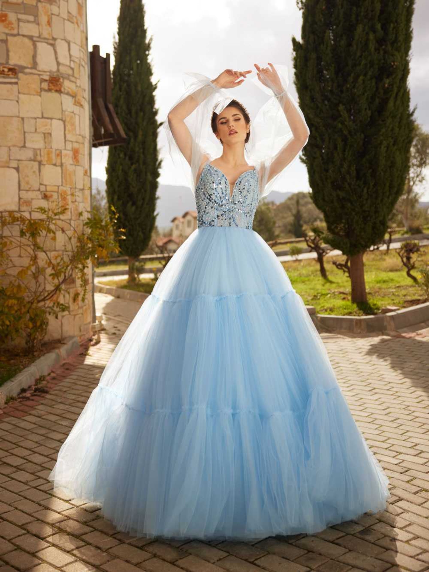 Light Blue Princess Tulle Maxi Sweetheart Prom Dress 44