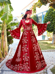 Buy Traditional Red velvet maxi Turkish Henna formal evening Dress online store for ladies