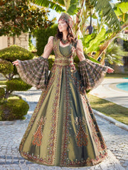 buy Turkish Traditional Green floor length A line Wediing Henna Night Kaftan Dress For brides Women online 