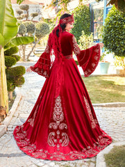 buy Traditional Red a line velvet frill long sleeve Turkish Henna Dress online henna gown store 