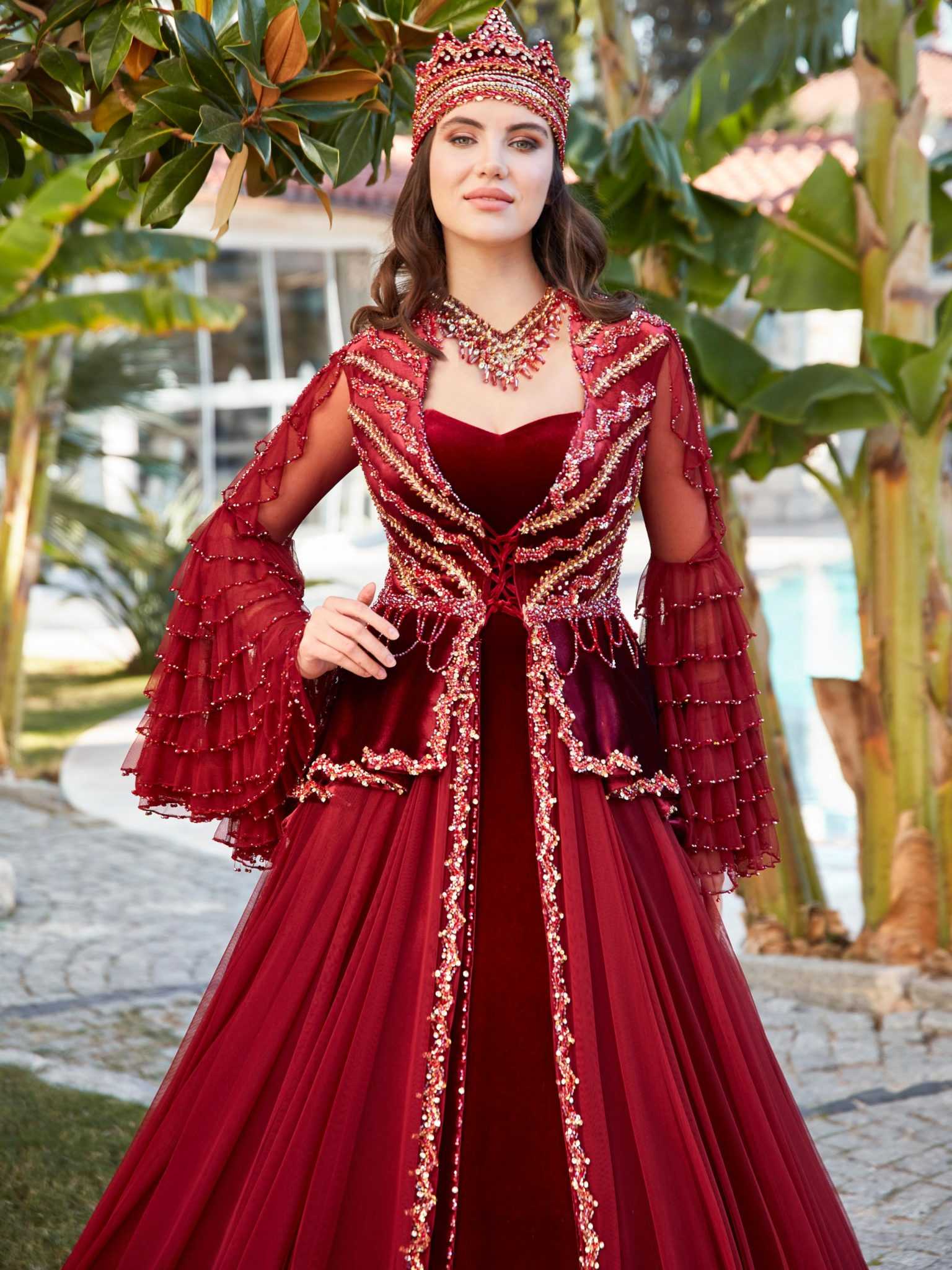 buy sweetheart gold embellished tulle spanish sleeves for stylish women online kaftans dresses traditional gowns