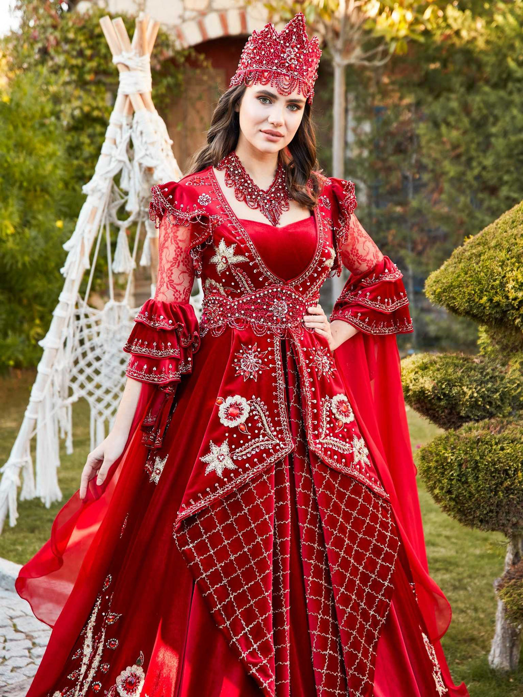 turkish night dress for ladies Traditional Turkish Red Maxi Henna Party Gown 44