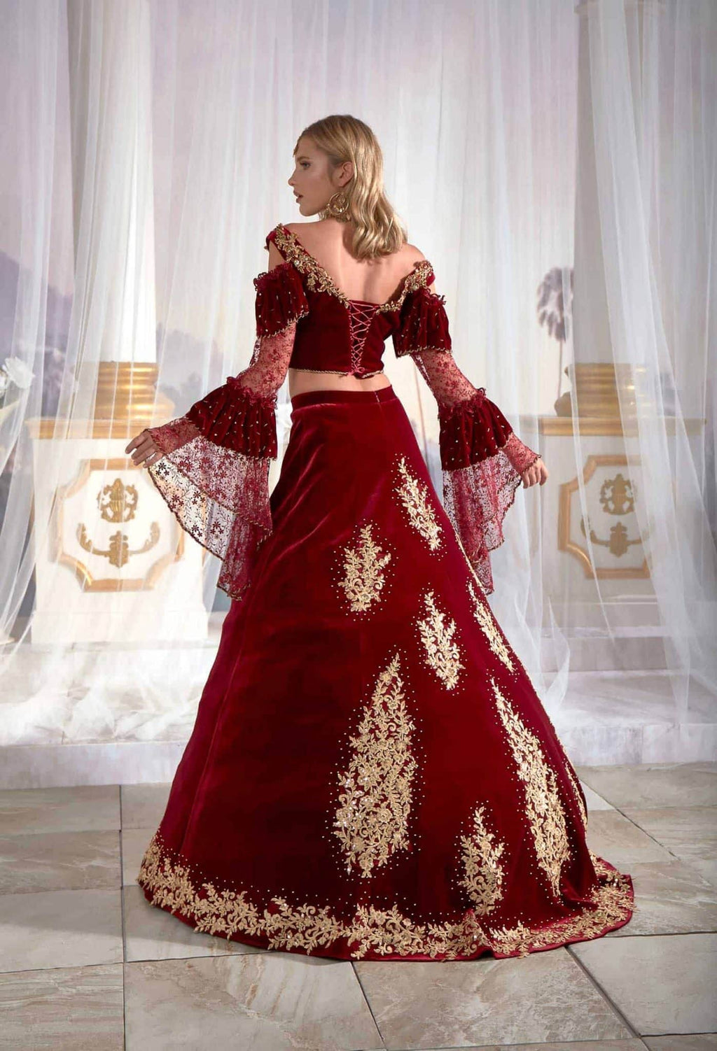 Velvet Red Caftan Buy Online Evening Dress Luxury Golden embroidery (3)