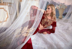 Velvet Red Caftan Buy Online Evening Dress Luxury Golden embroidery (6)