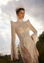 buy sexy low cut sexy long sleeve sparkly ivory lace bridal dress for stylish brides online bridal boutique