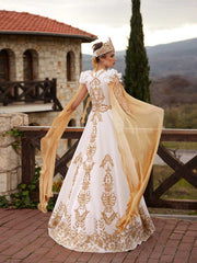 White Moroccan Dubai Caftan Gold Sequin Henna Farasha Kaftan Gown Dress (4)544