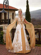 buy gold lace applique long sleeve henna caftan dress gown 
