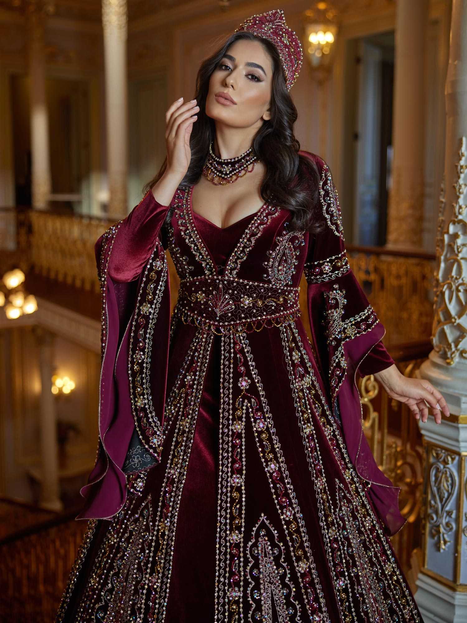 Wine Red Maxi Velvet Gold Lace Applique Formal Party Gown - 36 Wine Red Maxi Velvet Gold Lace Applique Formal Party Gown - 36