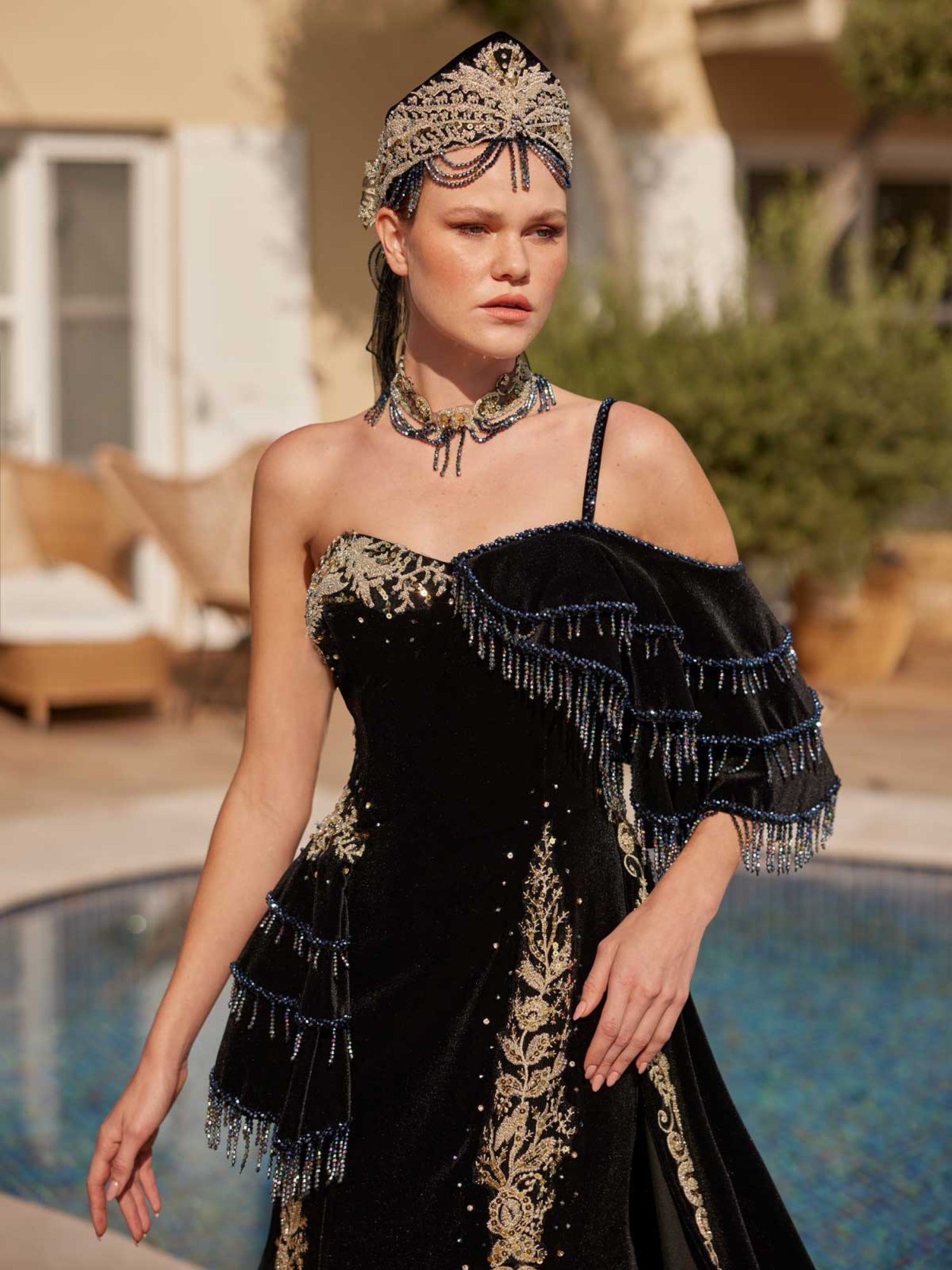 Black Mermaid Gold Lace Party Dress 38