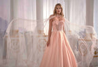 buy prom dresses online hot pink prom dress Pale Yellowish Satin Prom Dress Luxury Cold Shoulder Pleated Embellished With Tulle Cape Back (4)