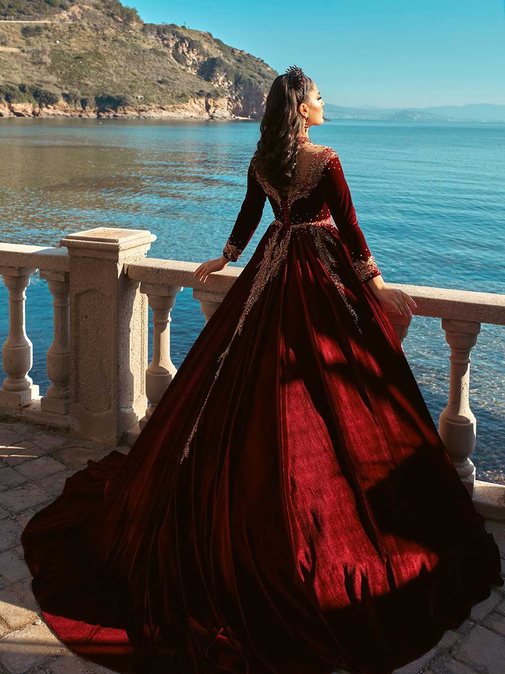 buy prom party red long velvet kaftan ball gown dresses online 2
