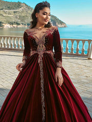 buy prom party red long velvet kaftan ball gown dresses online (4)