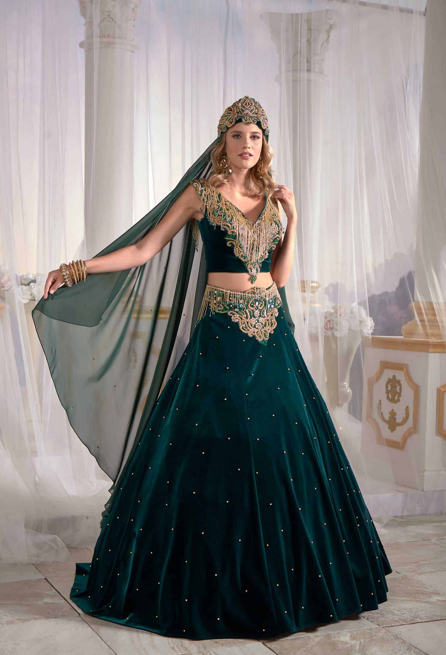 Dark green Golden embroidery kaftan dress online shop buy long evening dress 