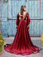 Rear view showing the complete silhouette, dupattta draping, and finish of the Mehndi shalwar kameez suit.