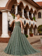 A Line Formal Evening Dress Beaded Lace Bodice