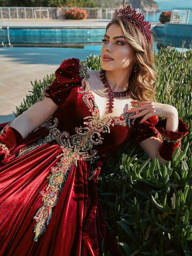 elegant red ball gown long with fancy sleeve prom dress websites (2)