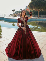 elegant red ball gown long with fancy sleeve prom dress websites (3)