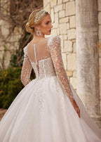 buy Romantic A-Line lace tulle Gown With Illusion Long Sleeves
