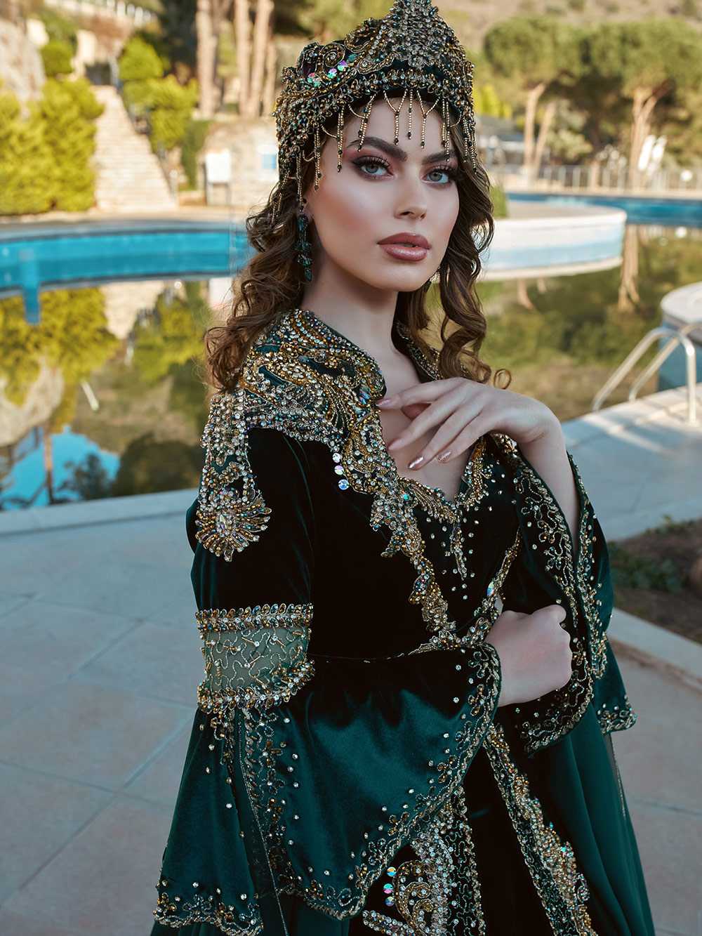 Fancy Green Long Sleeve Wedding Kaftan Dress Sultan Dress Fancy Green Long Sleeve Wedding Kaftan Dress Sultan Dress