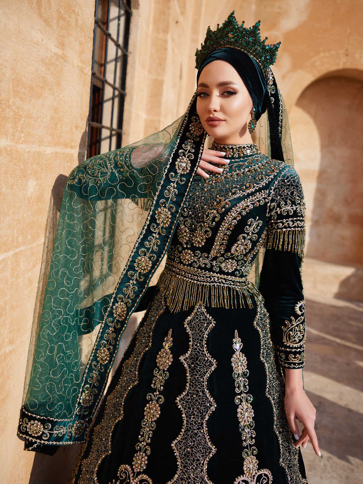 elegant affordable plus size velvet henna kaftan a line dress with gold sequins and fringe details online hijab gowns boutique