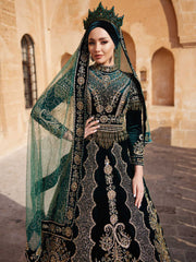 emerald green rhinestone embroidered long tail gold sequin beaded long sleeve traditional muslim women hijab engagement hijab kaftan ball gown dress duru tes (8)
