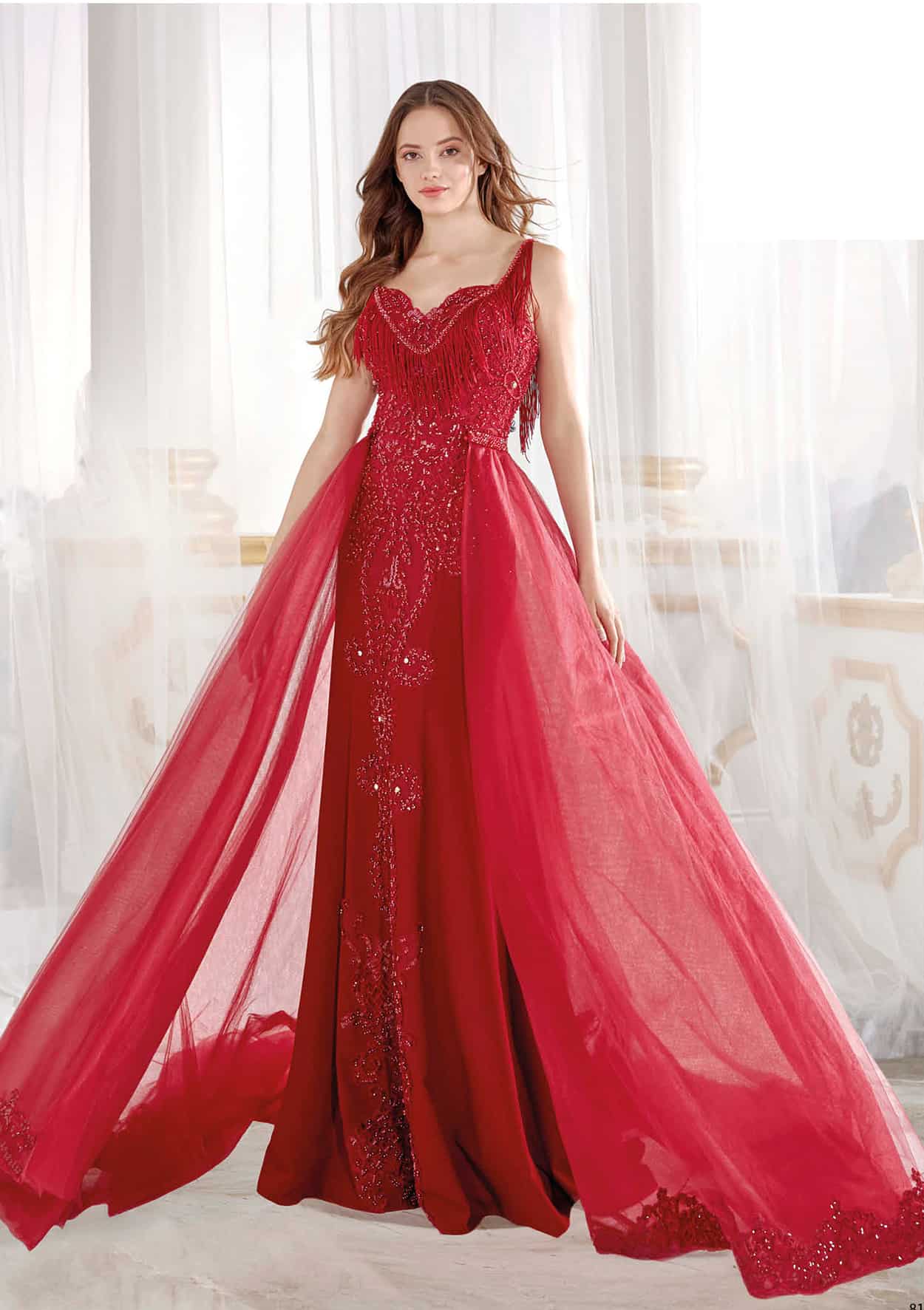 ethnic clothing stores online Red Prom Dress Double Straps Embellished V Neck Needle & Thread embroidered