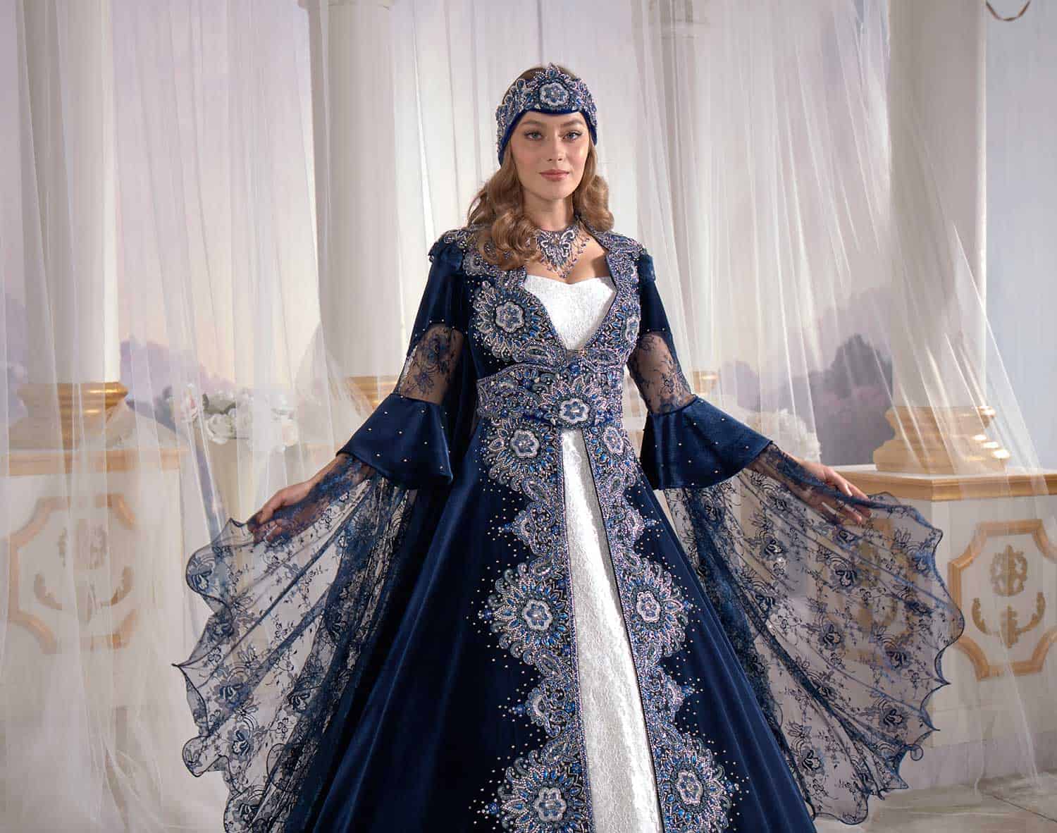 Navy Blue and White Handwork Sequins Silver embroidery Pretty Caftan D Sultan Dress Navy Blue and White Handwork Sequins Silver embroidery Pretty Caftan D Sultan Dress