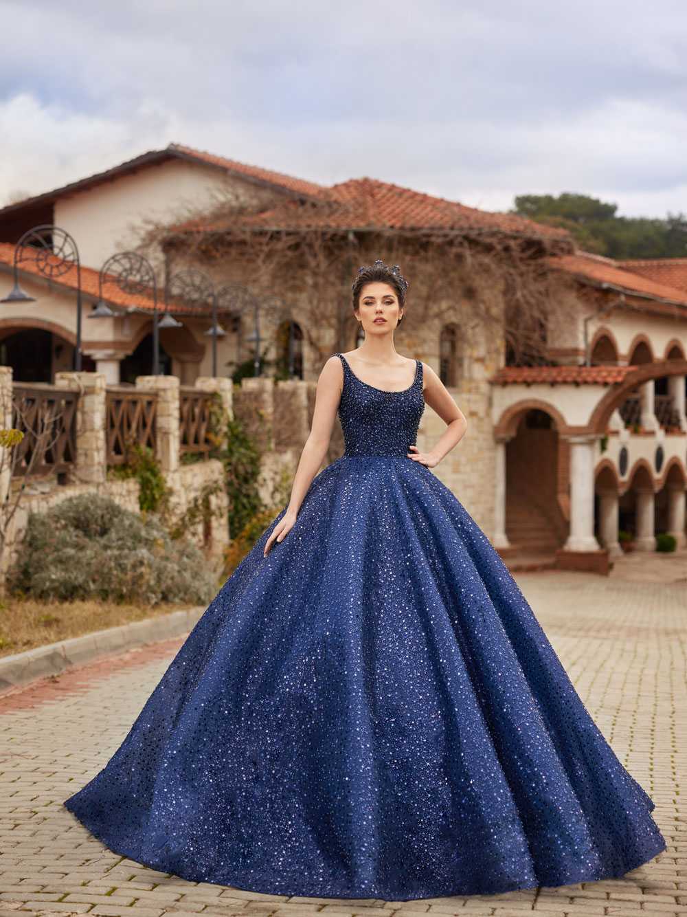 buy fancy floor length Royal Blue Long Tail Princess Wedding Bridal Sequined Ball Gown prom dresses for women online prom dresses shop