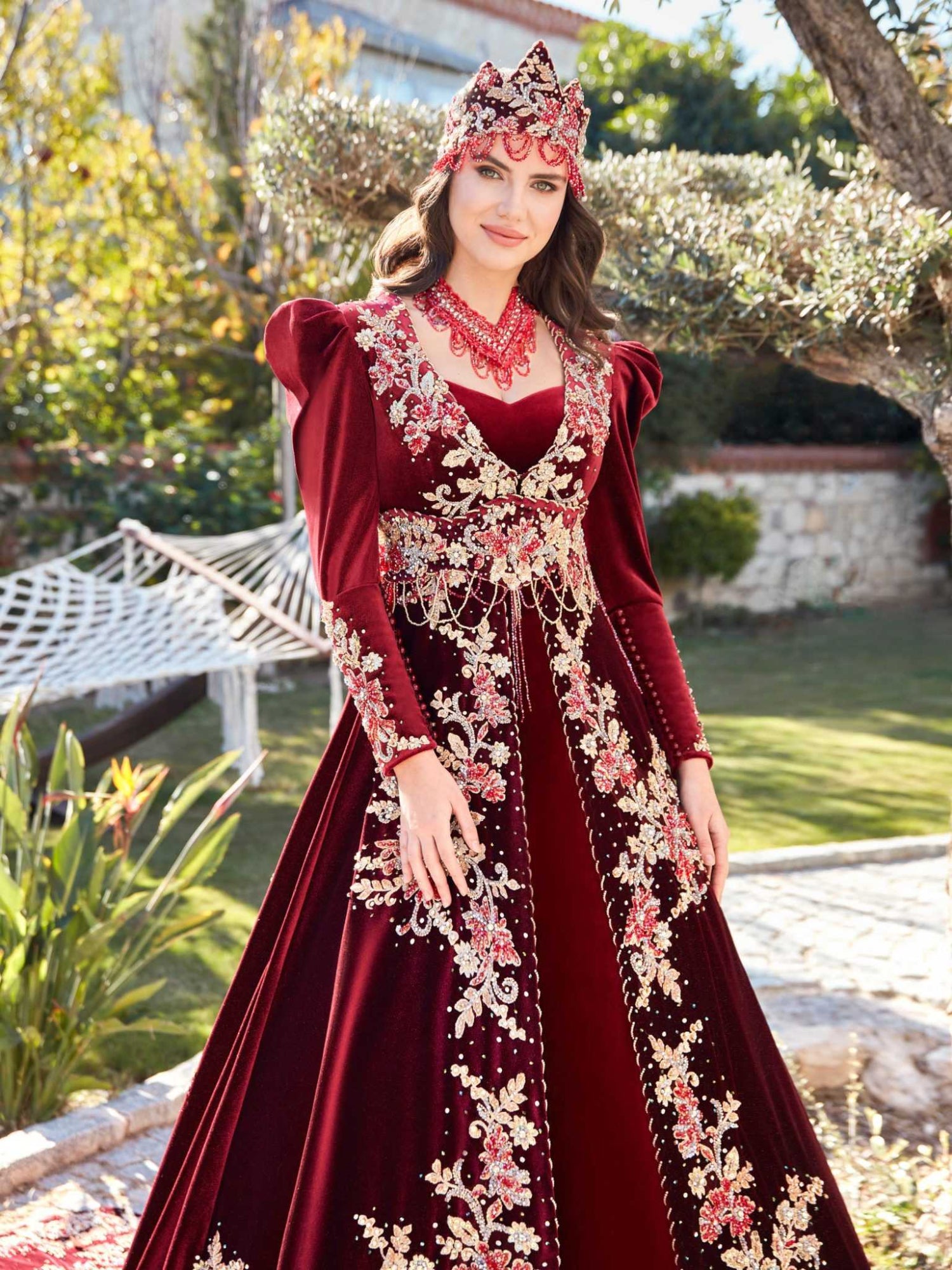 Gold Lace Maxi Turkish Henna Bridal Kaftan Dress