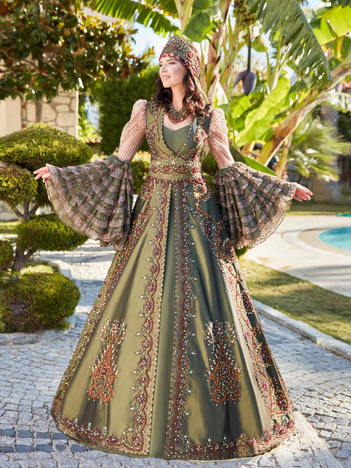 Green Floor Length Wedding Henna Night Kaftan Dress 44