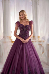 long gown dress online shopping Purple Tulle On Velvet Ball Gown Needle & Thread Embroidered Exclusive Dress (3)