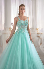 long gown dresses online shopping dresses Eau De Nil Tulle Engagement Dress Pleated Open Back Embellished Top Detail Cold Shoulder (4)