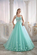long gown dresses online shopping dresses Eau De Nil Tulle Engagement Dress Pleated Open Back Embellished Top Detail Cold Shoulder (5)