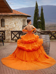 buy Stylish Off Shoulder Orange Tulle Wedding Ball Gown online elegant gowns boutique