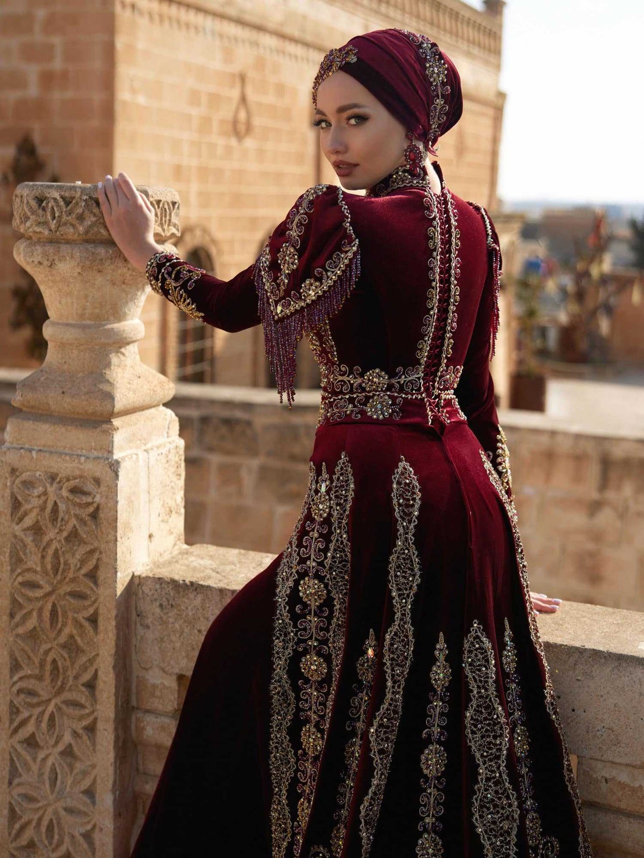 Muslim Women's Swirl Embroidered Maxi Dress - 70164 Ecru main image 1