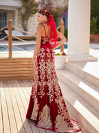 buy sweep train gold embroidered sari mehndi party gown with dupatta online henna party dresses