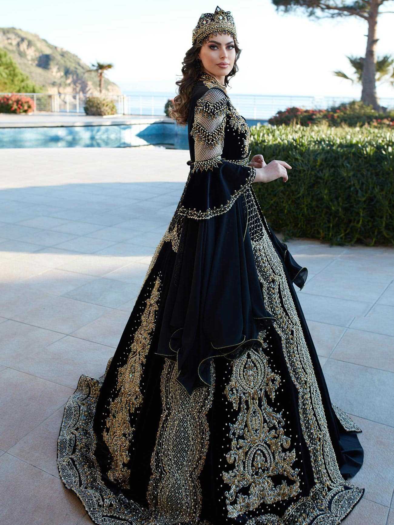 navy blue embroidered plus size long sleeve floor length henna party dress kaftan (3)