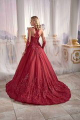 online dress boutiques Red Prom Dress Cold Shoulder Guipure Lace Inserts Needle & Thread embroidered (3)