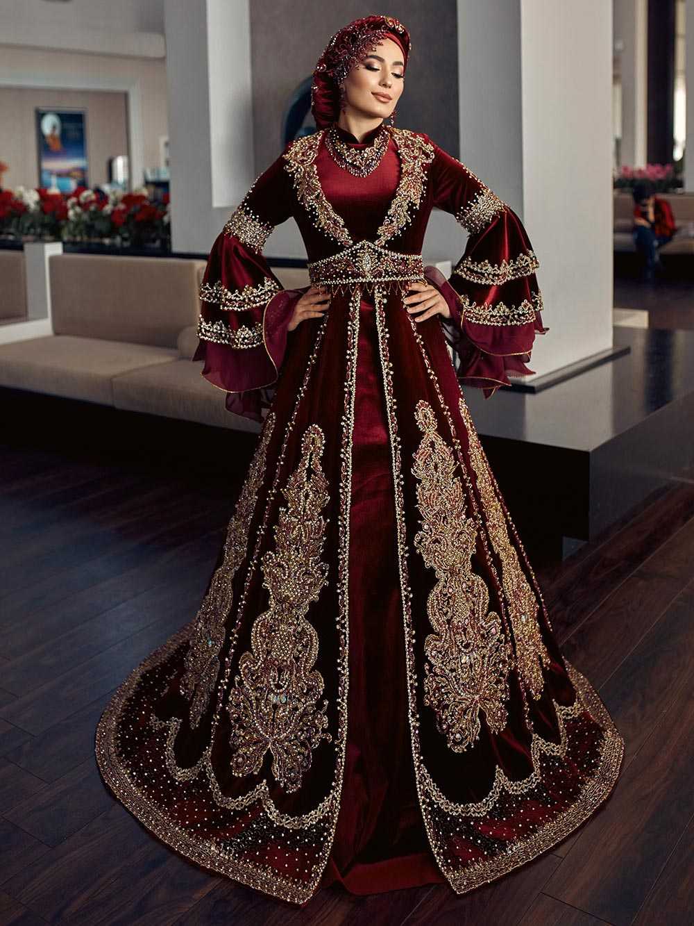 ottoman Henna night party ball gown kaftan dresses with long frill sleeves (1)
