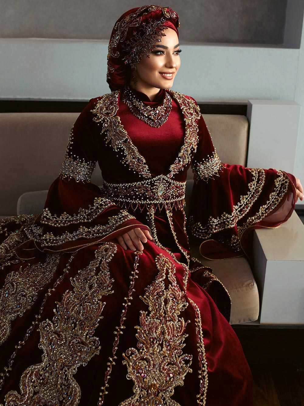 ottoman Henna night party ball gown kaftan dresses with long frill sleeves (2)