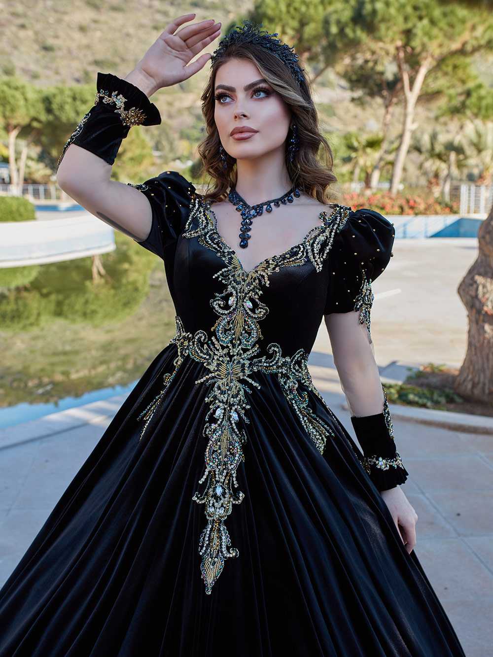 Black Tulle Sleeve Beaded Prom Party Gown Dress – Sultan Dress Black Tulle Sleeve Beaded Prom Party Gown Dress – Sultan Dress