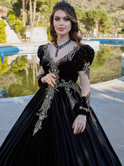 buy black long ballgown formal dress with puff sleeves for mother of the bride online weeding party  dresses