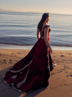red Long tail wedding party formal dress online (2)