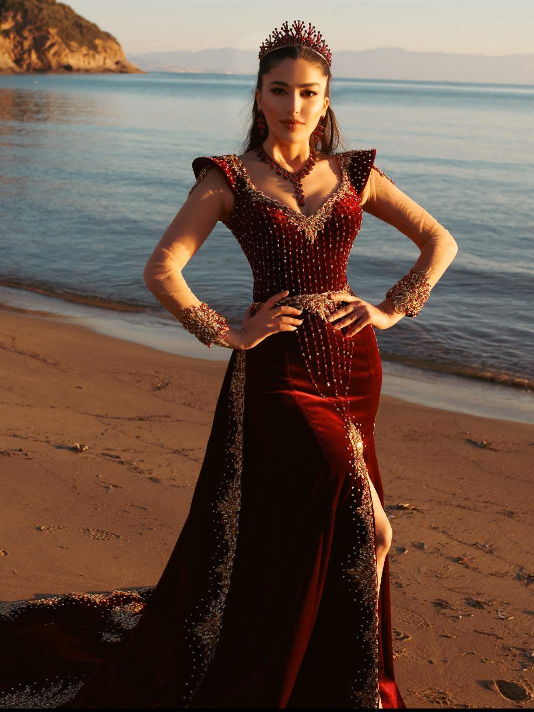 Red Elegant Long Evening Wear Gown Sultan Dress Red Elegant Long Evening Wear Gown Sultan Dress