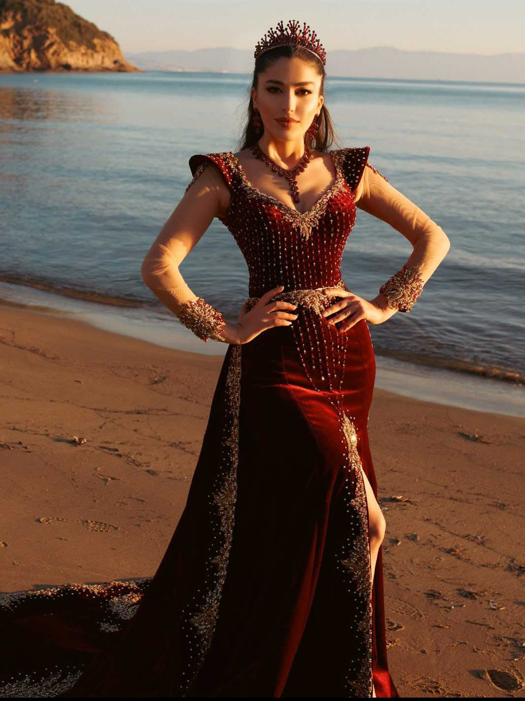 red Long tail wedding party formal dress online (3)
