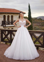 buy Classy Detailed view of the hand-stitched linear sequin pattern and fine crystal beadwork on the structured bridal corset. wedding gowns shopping online