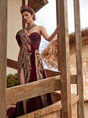 buy sexy front slit gold applique embellished train plus sizes online party dresses shop