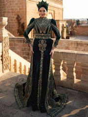 velvet maxiemerald green mermaid designer hand embbroidered gold sequin long sleeve hijab muslim dress niltes (7)